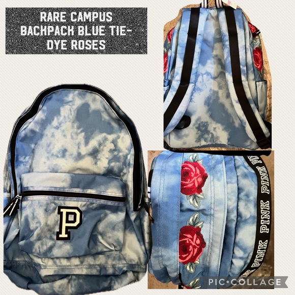 Vs pink campus backpack blue tie dye red roses rare 2017-18 collection - Picture 2 of 12